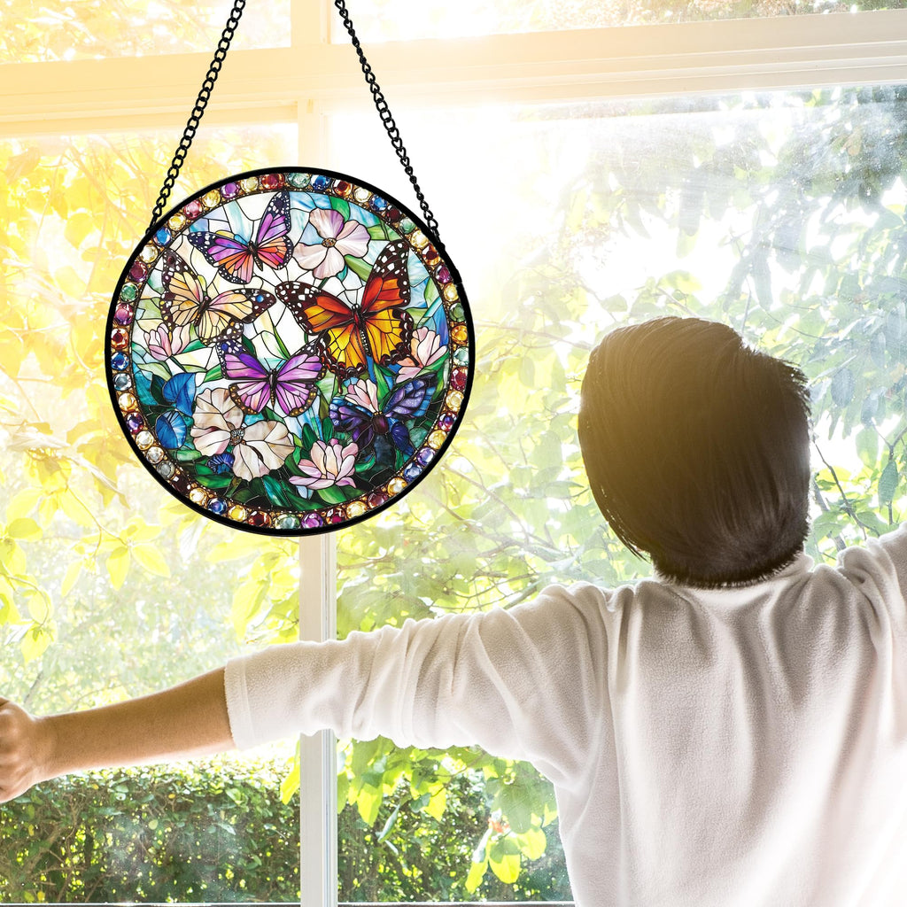 Colorful Butterfly Stained Glass Window Hanging Suncatcher Gifts 12"