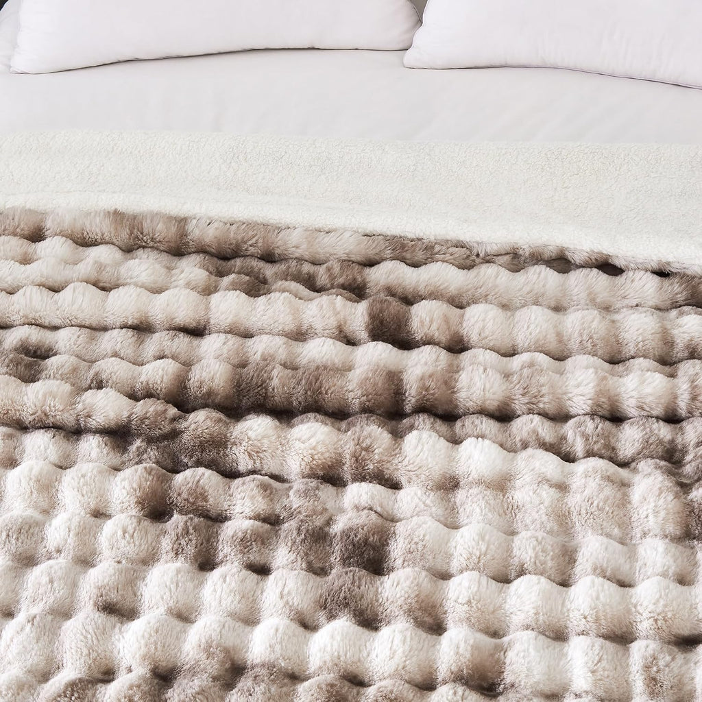 50x60 Inches Ultra-Soft Fuzzy Faux Fur Plush Throw Blanket - Thick, Warm, Camping - Decorative Blanket for Cozy