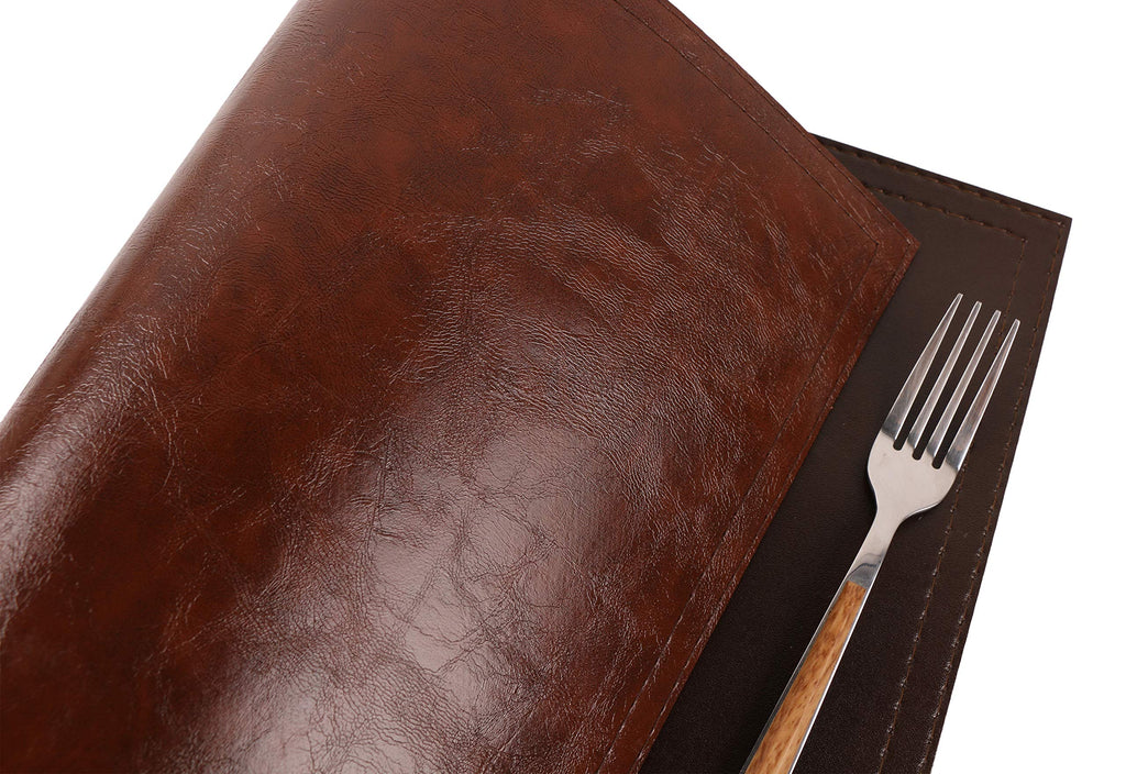 Waterproof PU Placemats, Faux Leather Dining Table Mat, Set of 4, Easy to Wipe Off Scrub Vinyl Mat, Heat & Stain