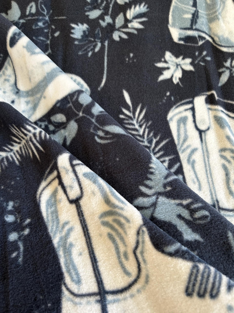 Country Cowboy Boots and Hats Anti-Pill Premium Fleece Fabric By The Yard