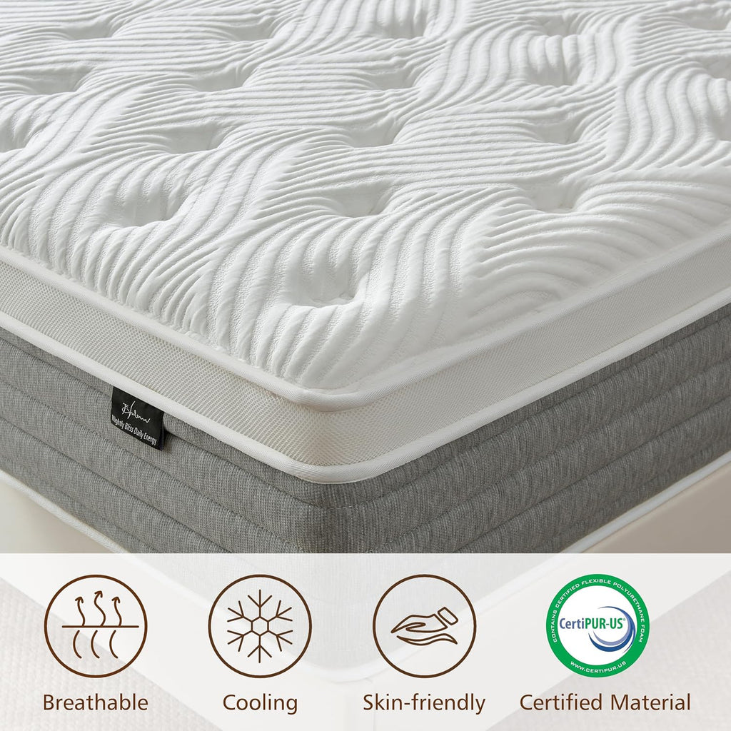 King Mattress 14 Inch, Medium Firm King Size Mattress in a Box,Hybrid Mattresses with Gel Foam & Zoned Pocket Springs