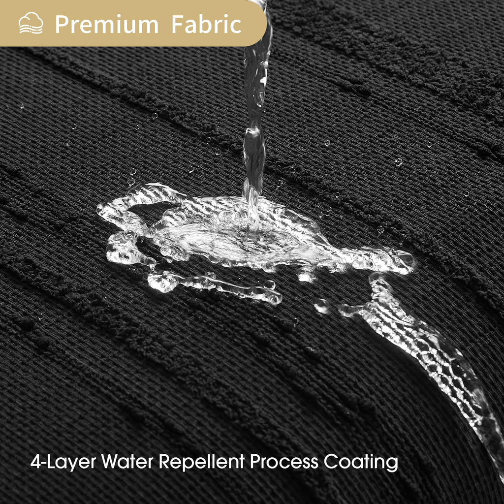 Extra Long Black Shower Curtain Boho, 72 x 84 Cotton Blend Waffle Weave Stripe Textured Heavy Duty, Fabric Shower
