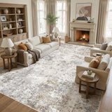 10x14 Area Rug Living Room Rugs - Washable Neutral Modern Abstract Soft Thin Large Rug Indoor Floor 