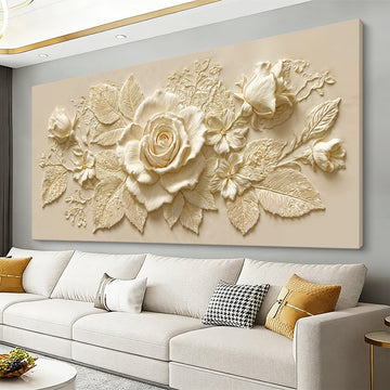 Modern Elegant Cream Flower Canvas Wall Art Decor 24x48 In