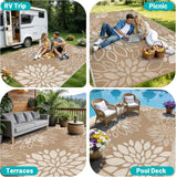 Waterproof Outdoor Rug 9x12 for Patios, Floral Reversible Plastic Straw Rug Patio Mat, Indoor Outdoo