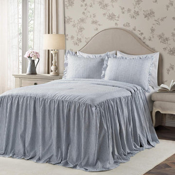 Stripe Bedspread King 3 Piece Set Navy - Ruffle Bedding Set King Bedspreads - Striped Bedding - Farmhouse &