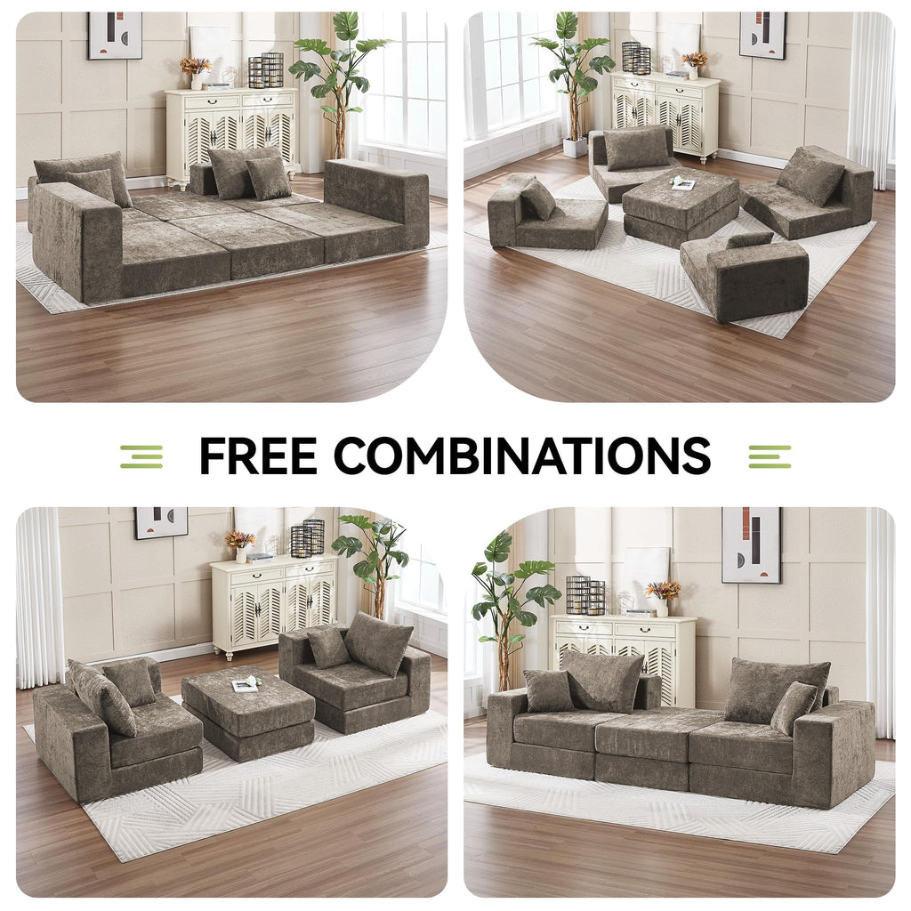 79" Boneless Cloud Modular Sectional Loveseat Sofa Couch, Brown