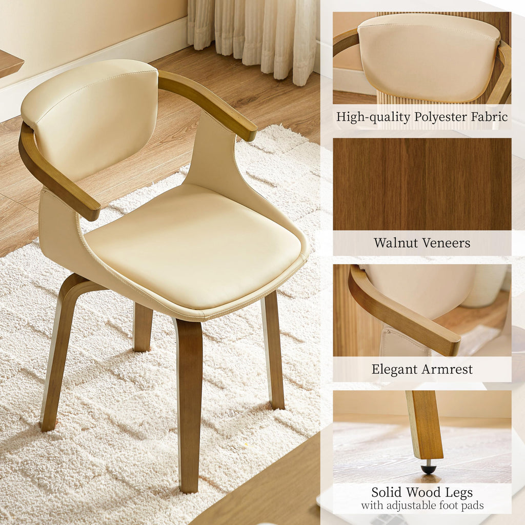 Mid Century Modern Swivel Desk Chair Without Wheels, Cream