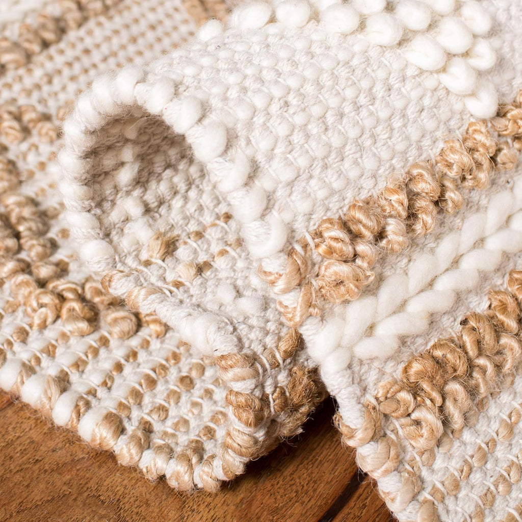 Natural Fiber Collection Area Rug - 5' x 8', Beige & Ivory, Handmade Moroccan Boho Tribal Jute & Wool, Ideal for High