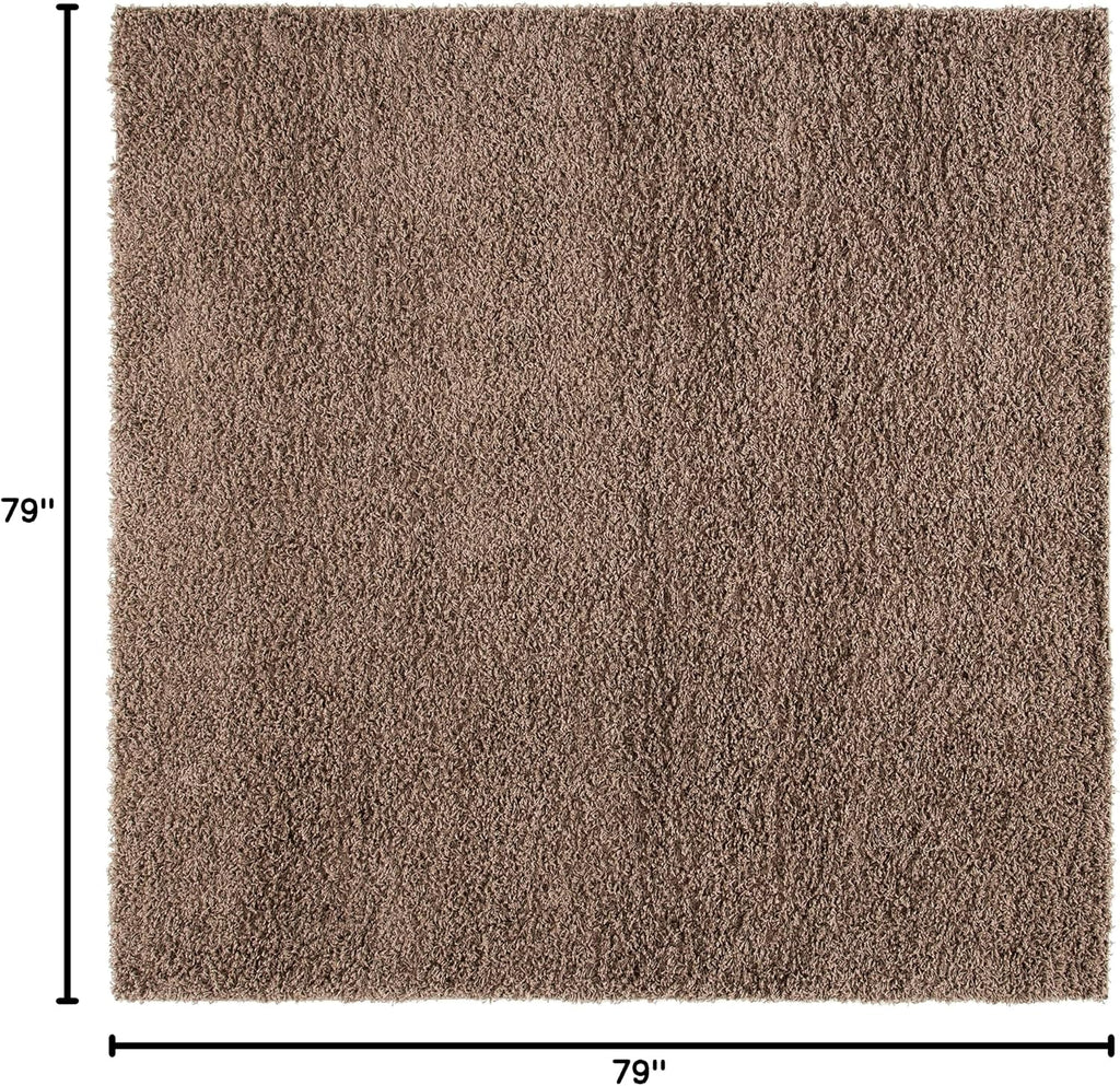 Athens Shag Collection Area Rug - 6'7" Square, Taupe, Non-Shedding & Easy to Clean, Ideal, Dining Space (SGA119T)