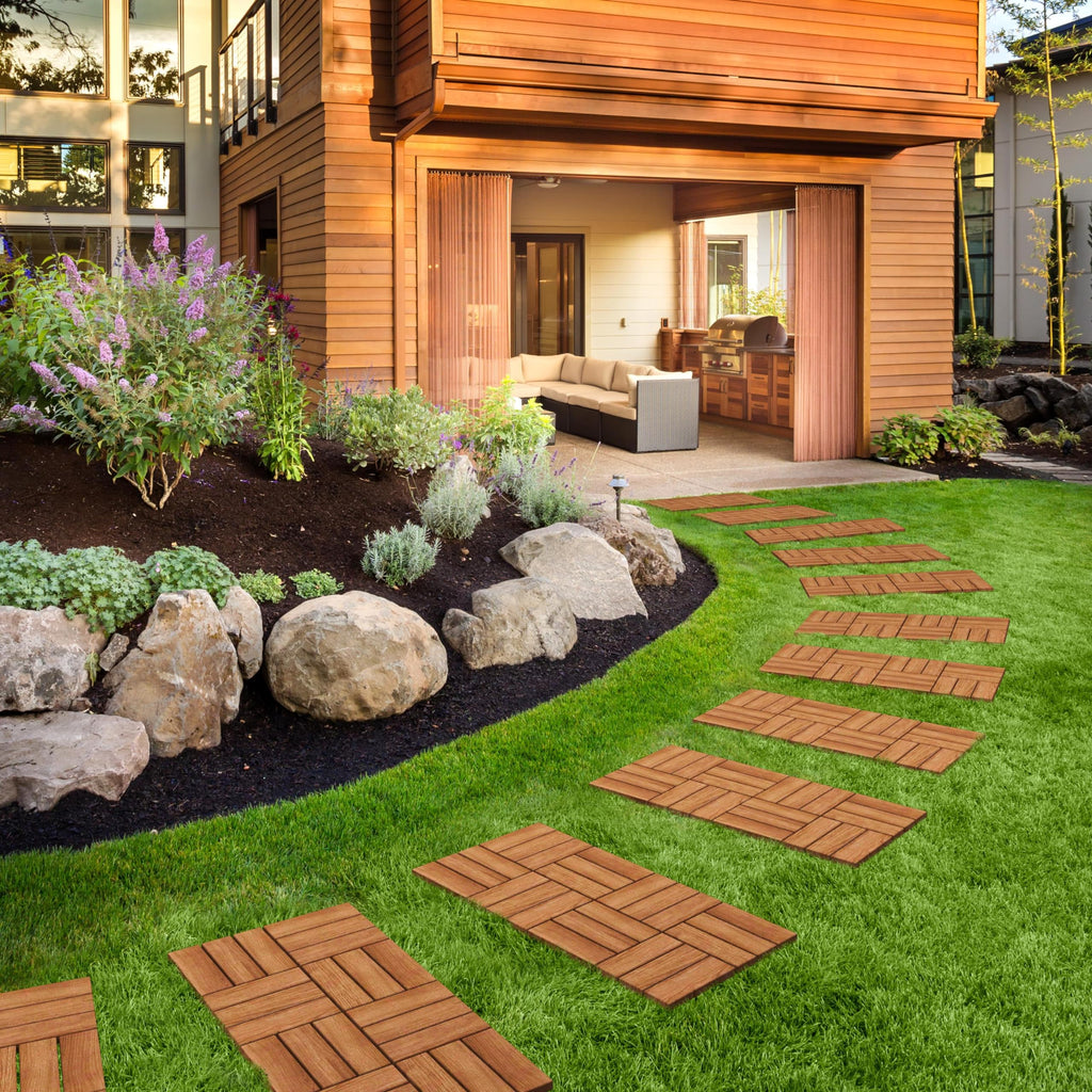 54PCS Acacia Wood Deck Tiles Interlocking Patio Flooring, Wood