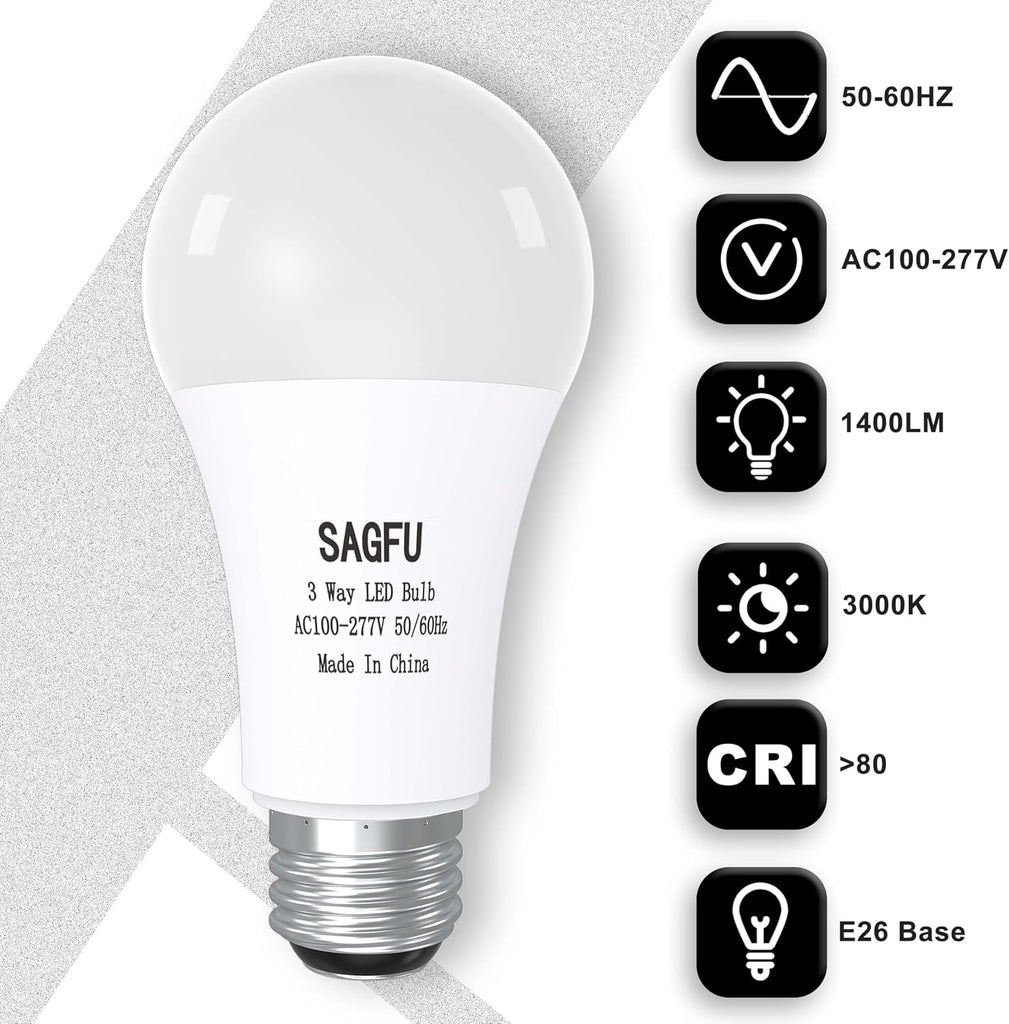 3 Way LED Light Bulbs 30 70 100 W Equivalent Soft White,A19 3000K,Three Way Light Bulbs,3 Way Light Bulbs,E26 Base