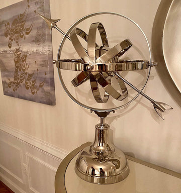 Decorative Aluminum Armillary Sphere Figurine (DH4032) | Armillary Figure with Arrow Decor | Tabletop Office Decor