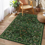 3x5 Dark Green Boho Floral Vintage Area Rug,Soft Lightweight Low Pile Non-Shedding Carpet,Machine Wa