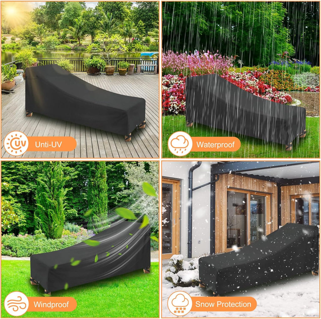 Waterproof Outdoor Chaise Lounge Covers Furniture 2 Pack,600 D Durable Lounge Chair Cover with Tape Sealed Seam, 80L
