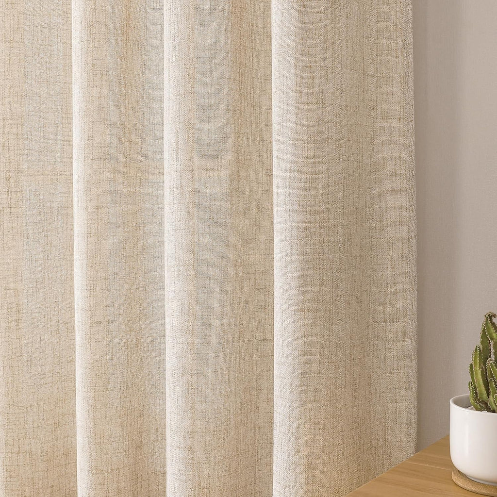 Short Linen Tier Curtains Rod Pocket Semi Sheer Half Kitchen Curtain Burlap Light Filtering Thick Linen Drapes, 30 x