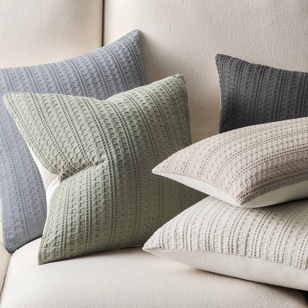 Waffle Throw Pillow Covers Set of 2, 22x22 Inch Ecru