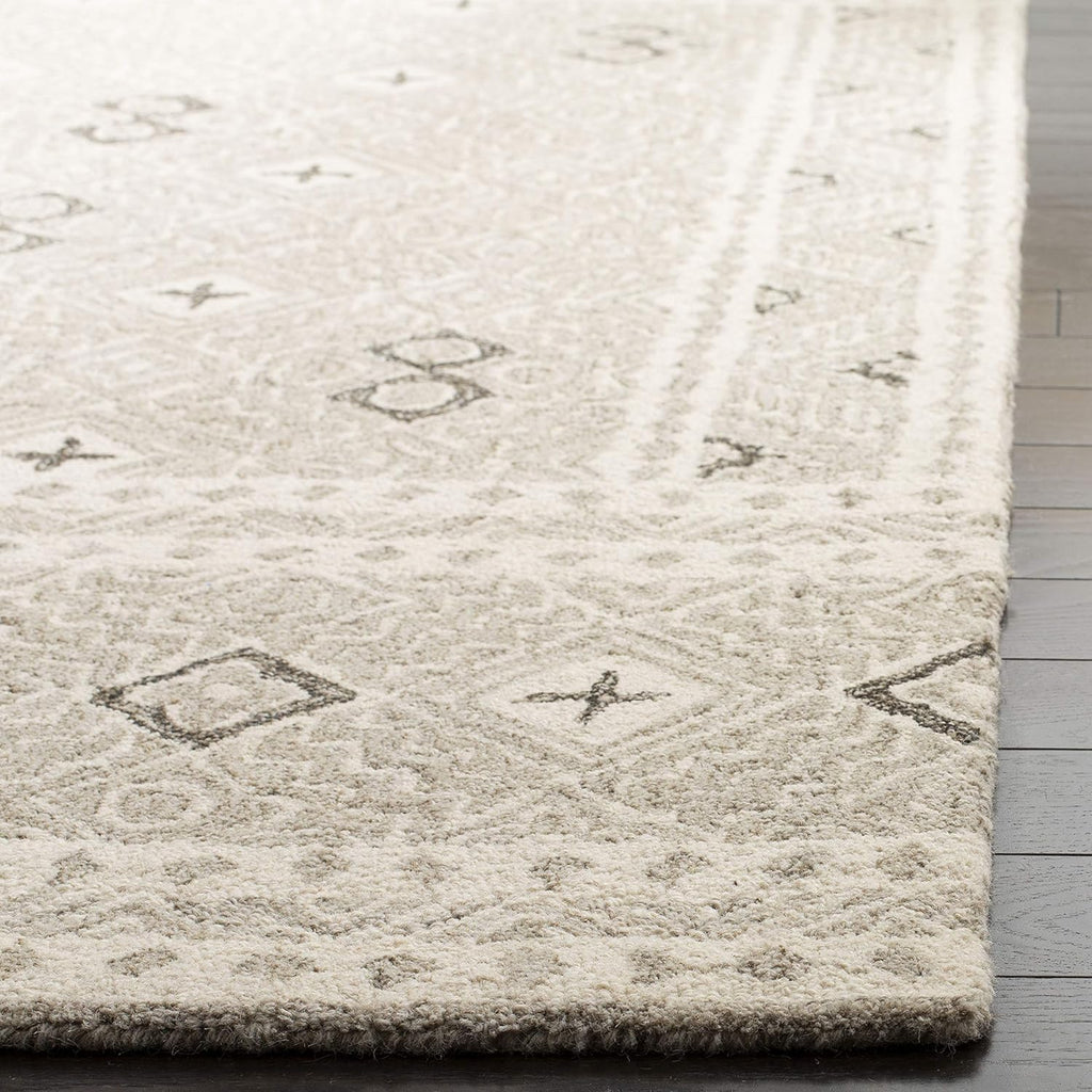 Micro-Loop Area Rug - 10' x 14', Grey & Ivory, Rustic Boho Design, Handmade Wool