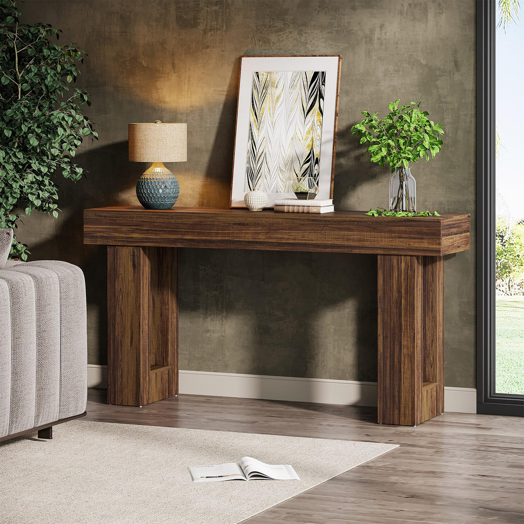 63-Inch Long Console Table, MDF Wood Grain Rectangular Sofa Table Behind The Couch, Farmhouse Entryway Table for