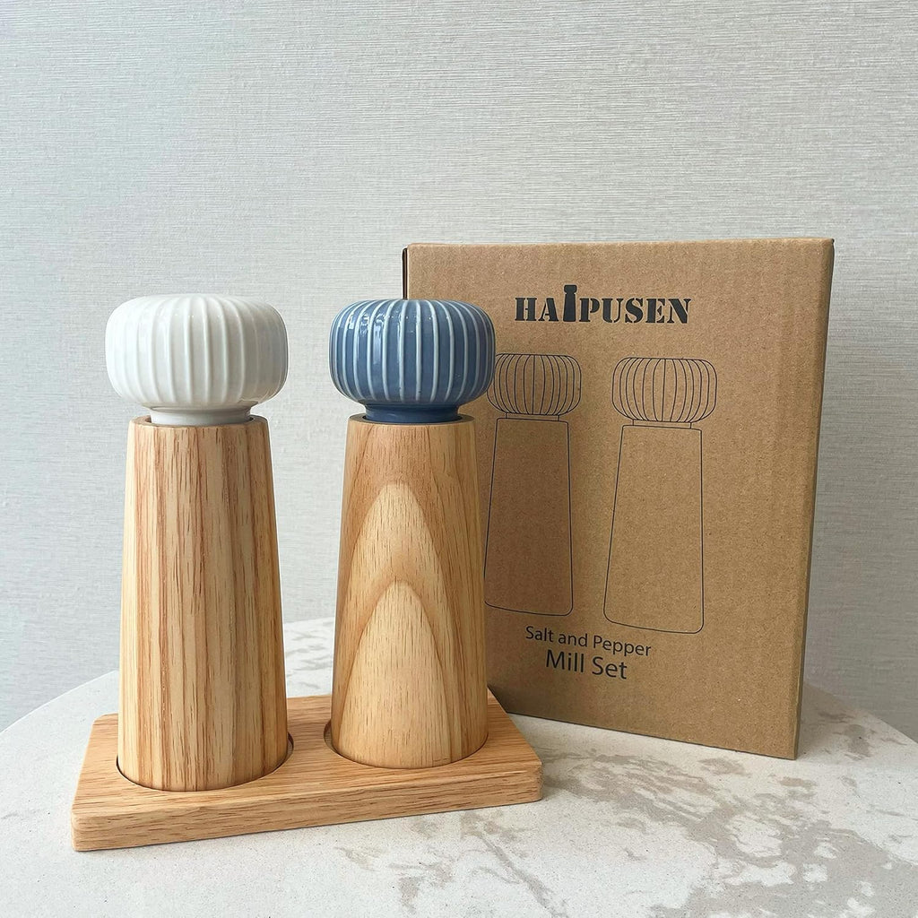 Wood and Ceramic Pepper Grinder Set - Set of 2