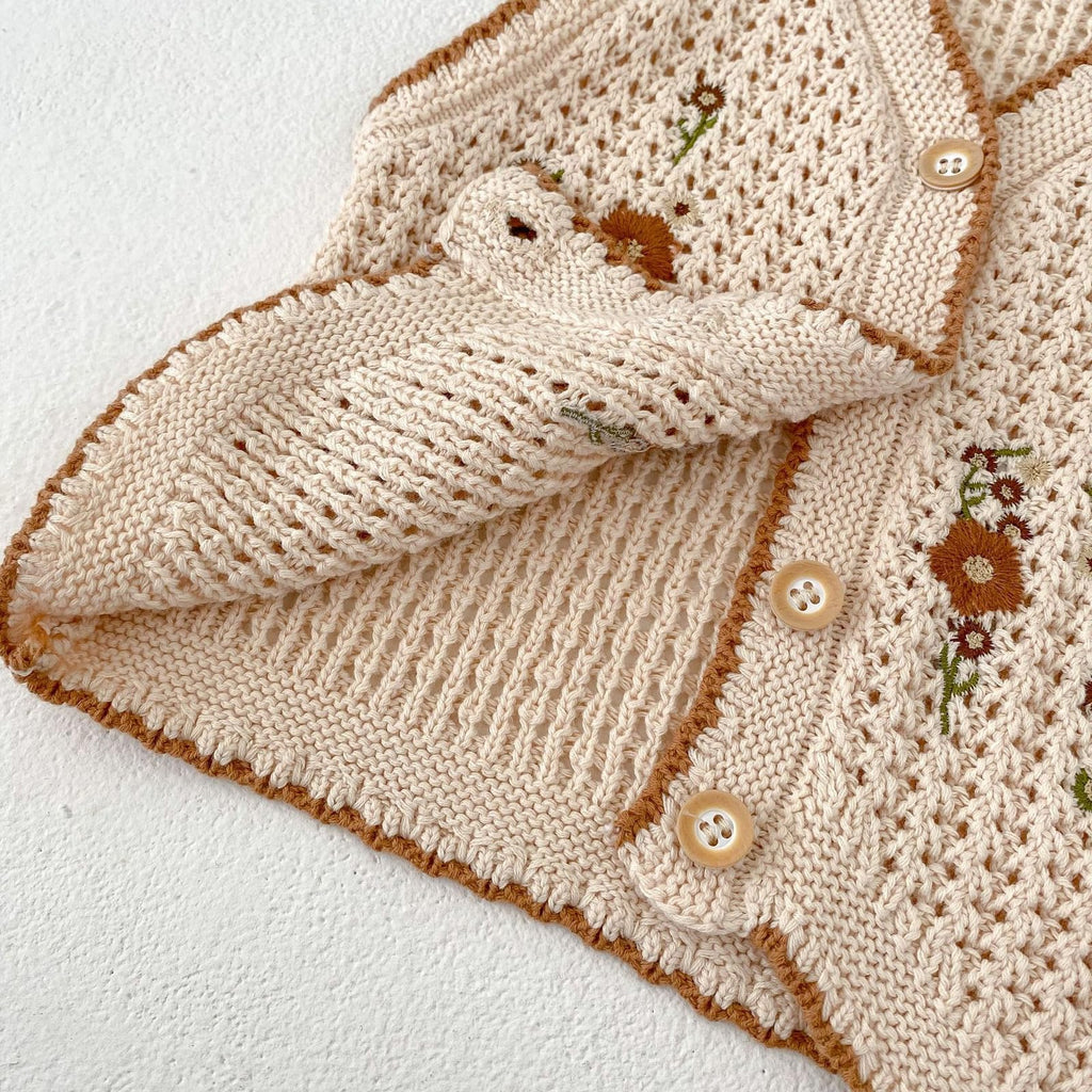 Baby Girls Embroidered Cotton Vintage Sweater Vest Knitted Cardigan