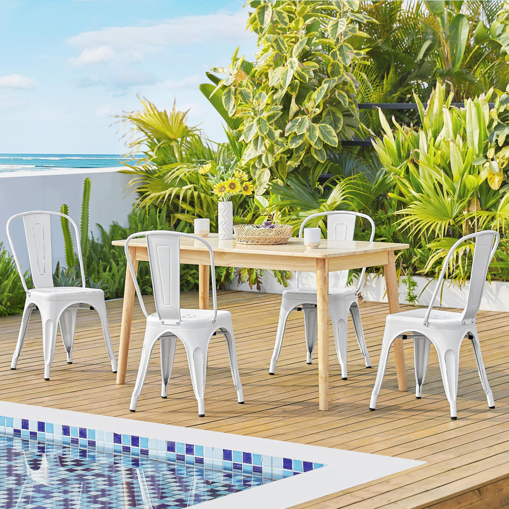 Metal Chairs Set of 4, Stackable Dining Chairs with Backs, White