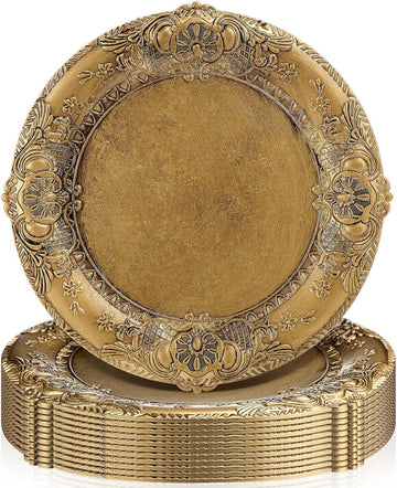 Antique Gold Charger Plates Plastic Gold - Set of 12