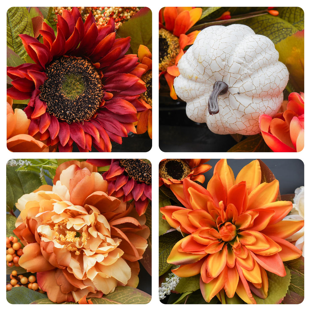 24 Inch Fall Wreaths for Front Door, Farmhouse Autumn Harvest Wreath