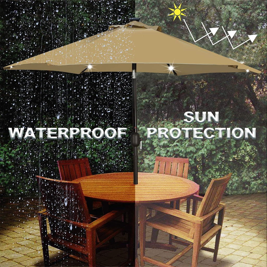 7.5 ft Solar Umbrella, 18 LED Lighted Patio Umbrella, Table Market Umbrella - Tan