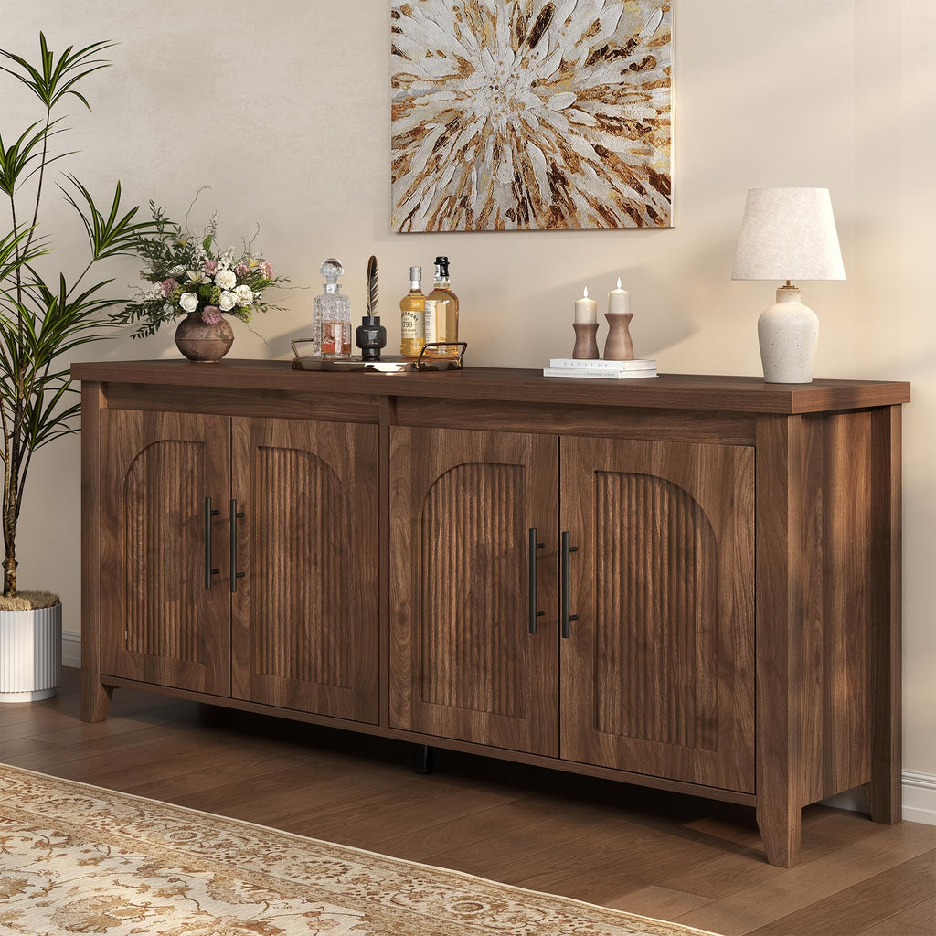 Modern Buffet Cabinet with Storage, 70" Fluted Sideboard Cabinet with Adjustable Shelves, Wood & Multi-Functional