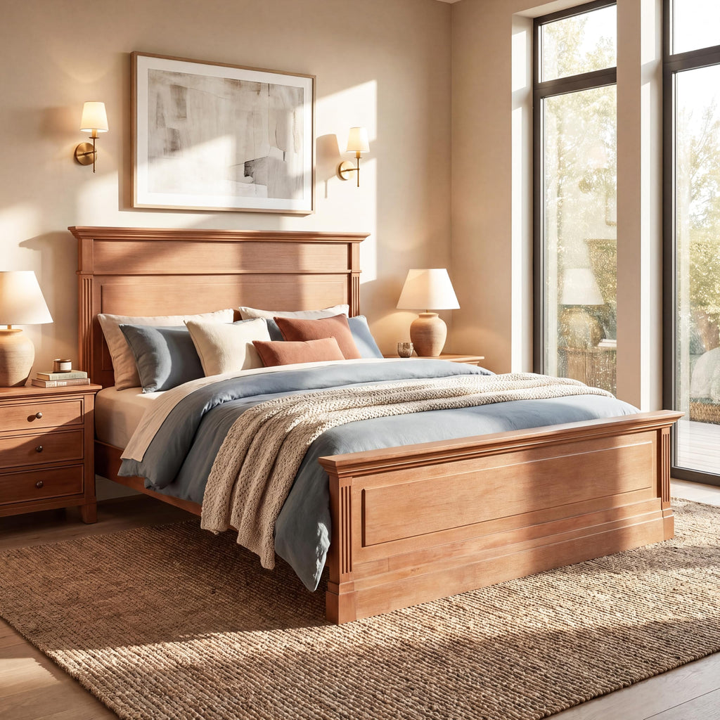 Rustic Solid Wood Bed Frame, Farmhouse Platform Bed with 53.5" Tall Headboard, Heavy Duty Wood Bed Frame
