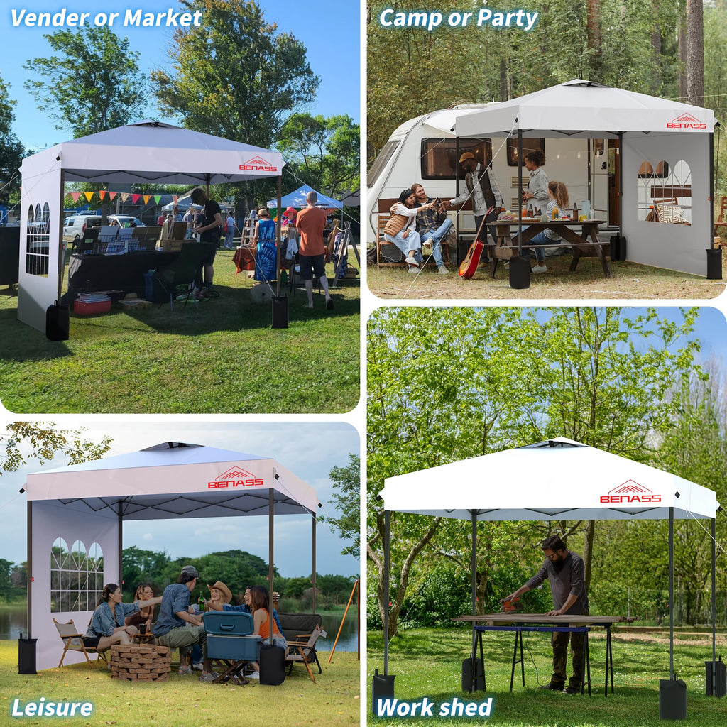 10x10 Pop Up Canopy Tent with 3 Sidewalls, White