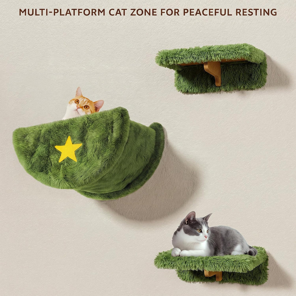 Cat Wall Furniture, 13 in 1 Moon & Bridge Cat Wall Shelves, Green