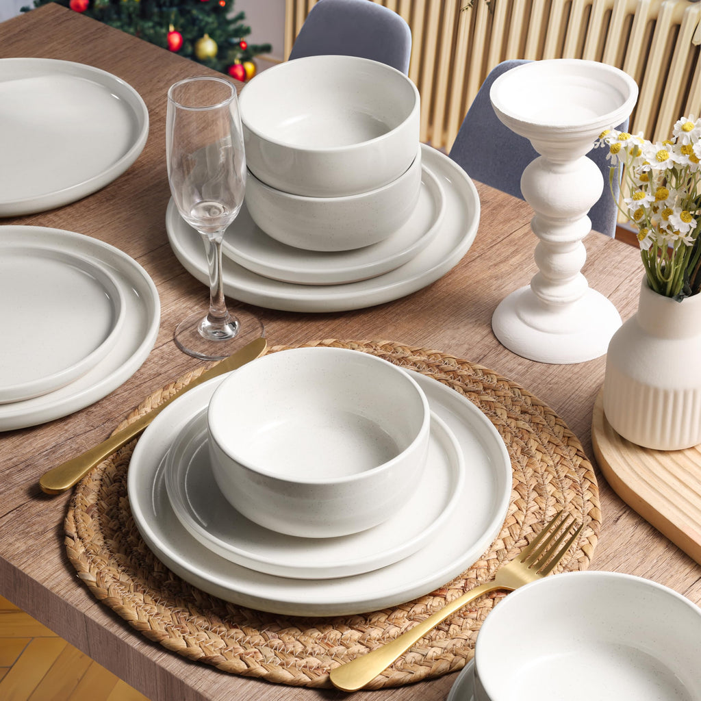 Dinnerware Sets, 6-Piece Plates and Bowls Set for 2, Milky White