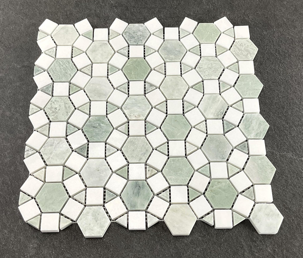 Ming Green Marble and Thassos White Novelty Mosaic Wall & Floor Tile (10 Sheets)