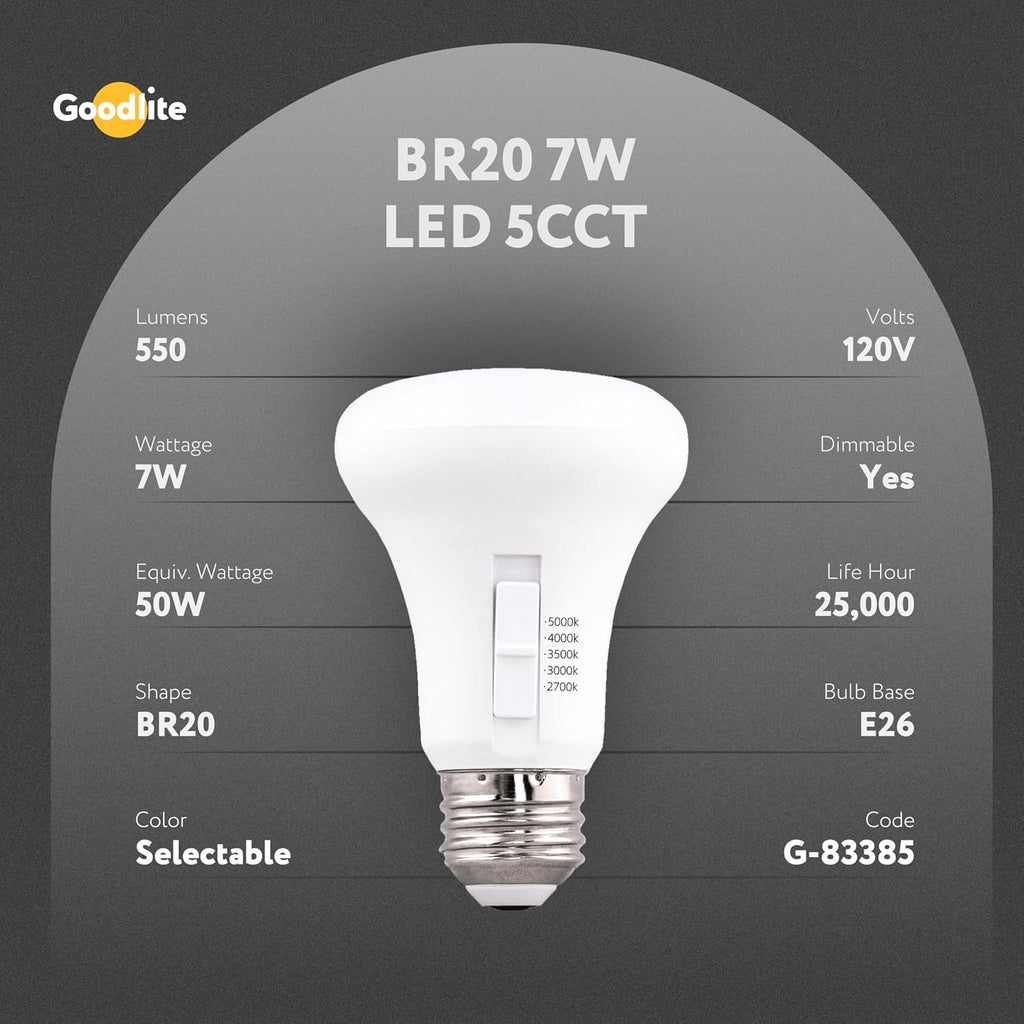 BR20 LED Spot Light Bulb, 5 Color Selectable 2700K-3000K-3500K-4100K-5000K, 550 Lumens, 7 Watt (50 Watt Equivalent)