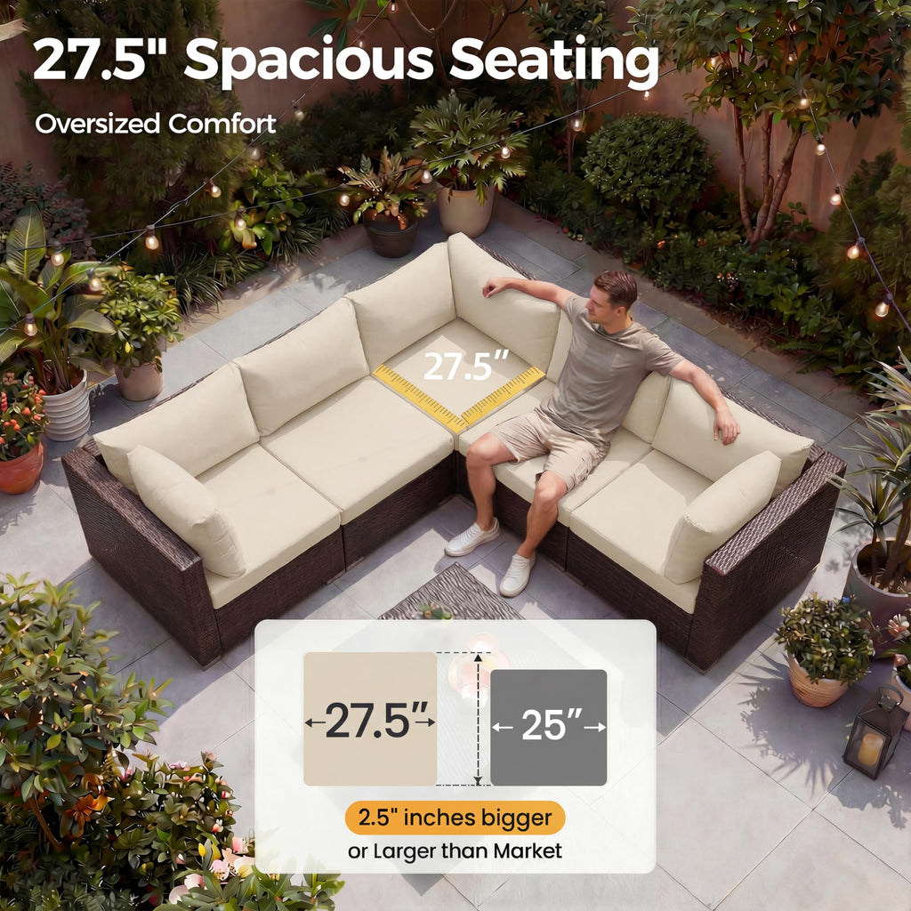 9 Piece Patio Furniture Conversation Set, Extra Large Size Outdoor Rattan Sectionals with Fire Pit Table Natural Gas
