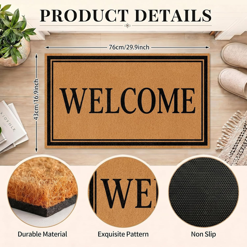 Door Mat and Wreath Set, , Faux Coir, 19", Porch, Welcome - Set of 2