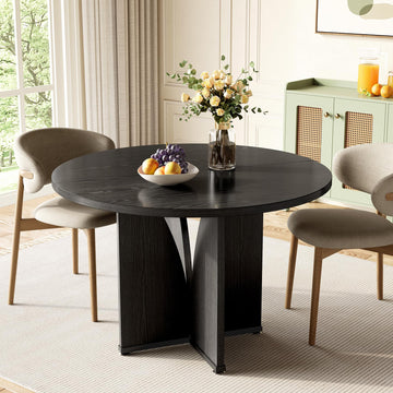 39-Inch Dining Table for 4, Rustic Kitchen Table, Round Dining Table with X-Shaped Stable Pedestal, Farmhouse Dinner