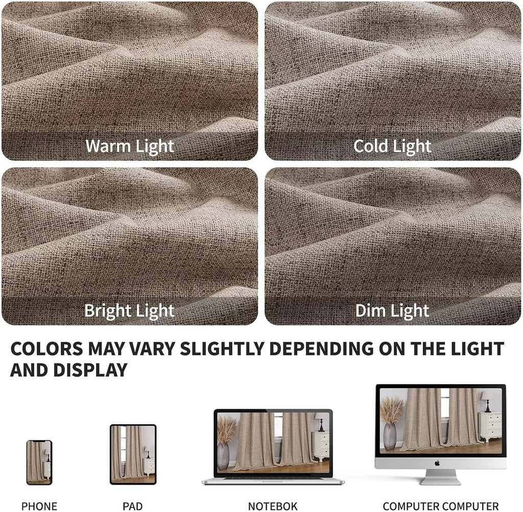 100% Blackout Curtains 2 Panels Set, Faux Linen Room Darkening Long Drapes With Grommet, Thermal