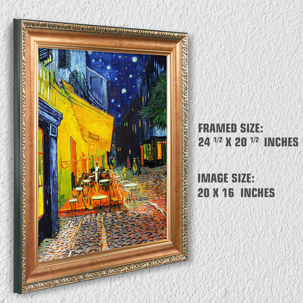 Café Terrace at Night by Vincent Van Gogh.Framed Size:24.5x20.5 inches, Image Size:20x16 inches World Classic