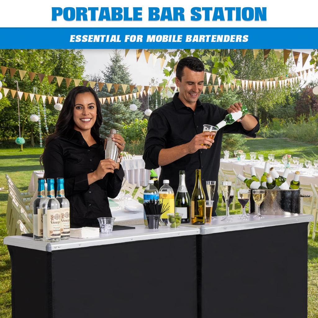 Portable Double Bar Table Set - Mobile Bartender Station for Events - Includes Carrying Case - Standard or LED