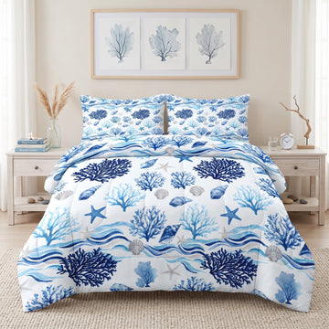Comforter Set, 3 Pieces Coastal Ocean Bedding, All Season
