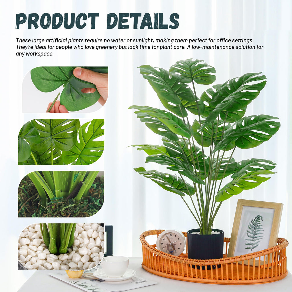 28" Fake Plants, Monstera Floor Plant, Black Pot Decor