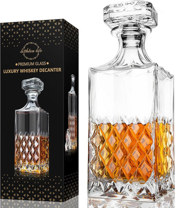 Whiskey Decanter 29oz, Crystal Whiskey Decanter with Stopper, Non-Lead, 828ml, Clear, Durable, Dishwasher Safe