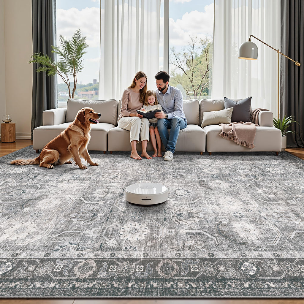 Runner Rug, Washable Non Slip Low Pile Kitchen Runner, Soft Boho Modern Rug s, Bedroom, Distressed Grey