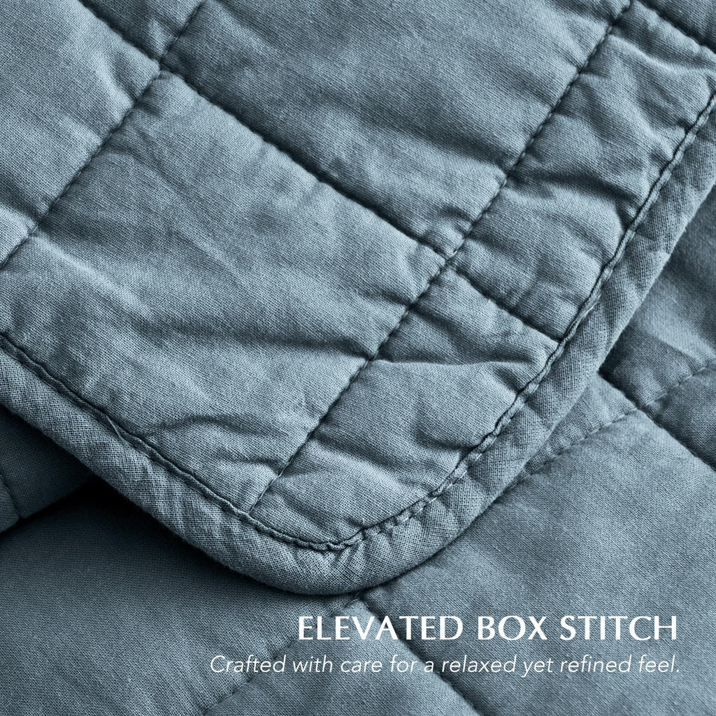 100% Cotton Box Stitch Quilt Set, Midnight Blue