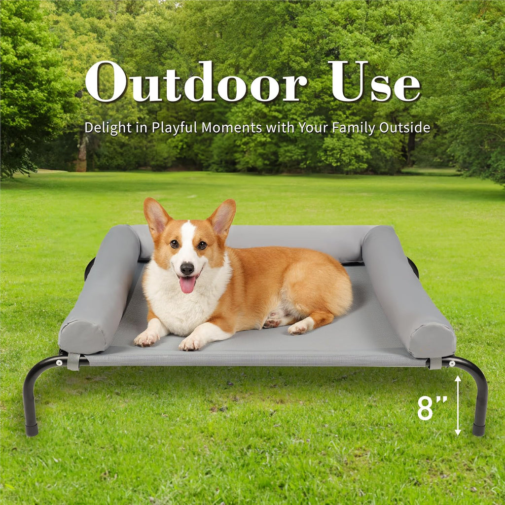 Cooling Elevated Dog Bed with Pillows, Portable Washable Raised Dog Cot with Chew Proof Mesh and Metal Frame, No-Slip