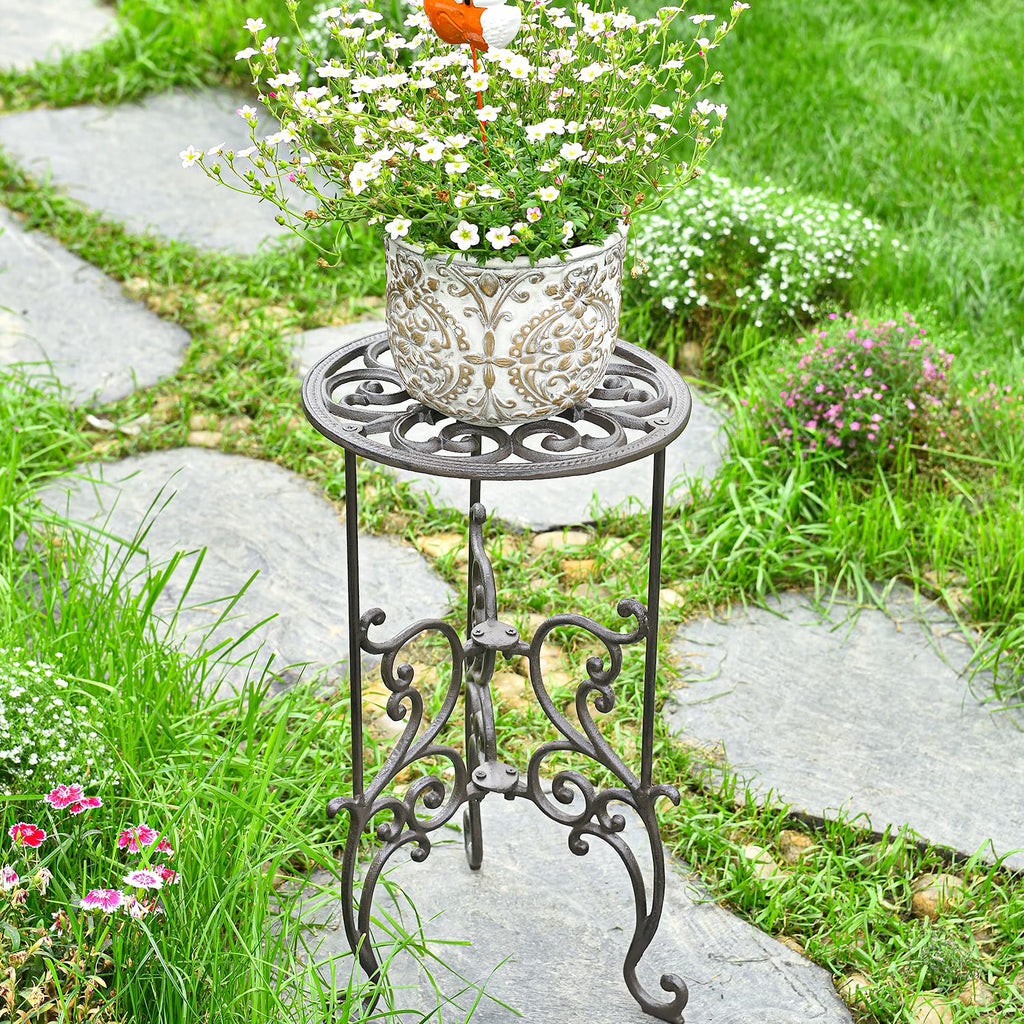 Cast Iron Potted Plant Stand, 19.3 Inch 1 Tier Metal Planter Rack
