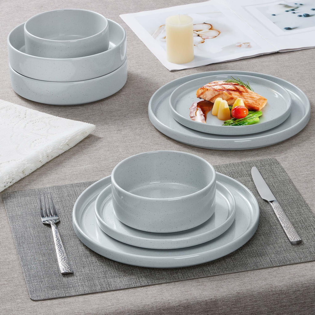 Stoneware Dinnerware Set with Salad Bowls, 24 Piece Kitchen Dinner Dish Set for 6, Plates and Cereal Pasta Bowls